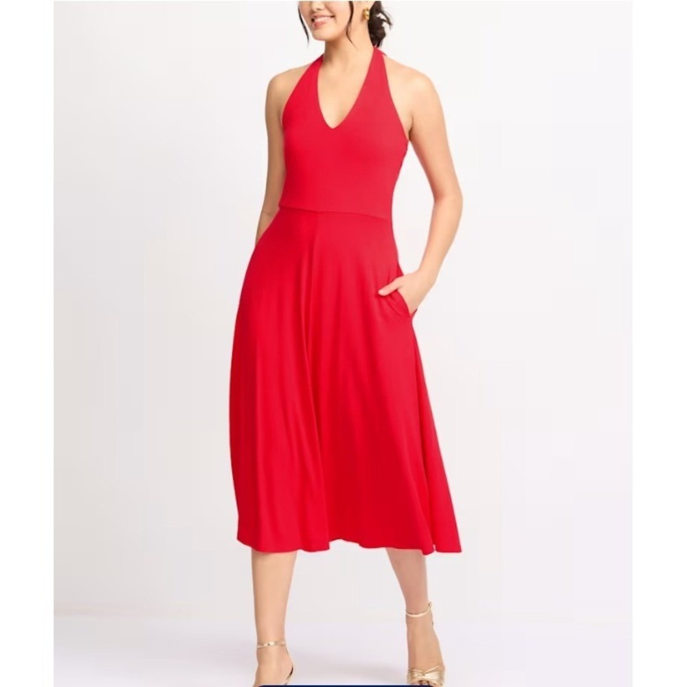 NWT Steve Madden Hazel Halter Midi Dress Pockets Chic Date Night Red XL